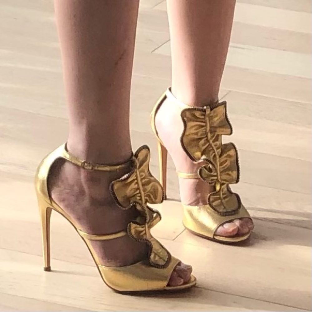 Authentic Jerome C. Rousseau Gold Leather Heels 38.5